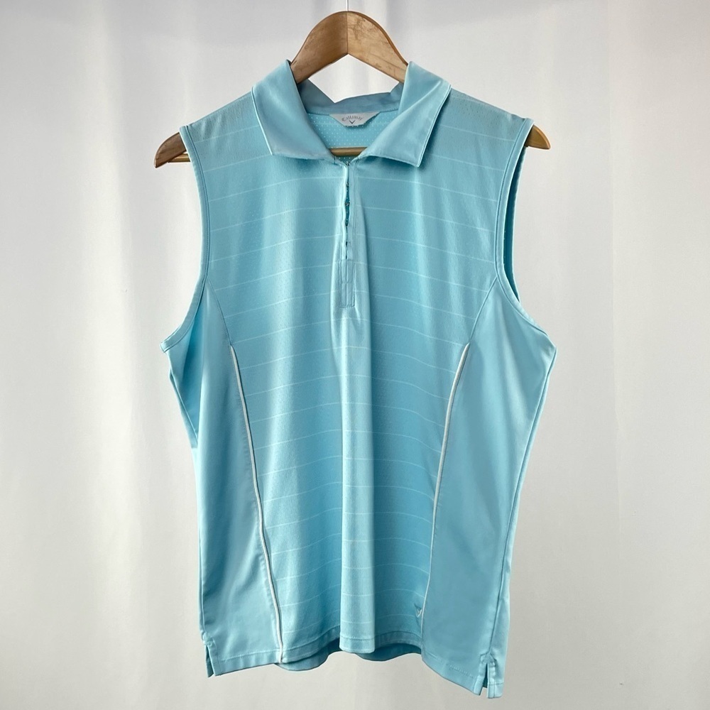 Callaway Sleeveless Collared‎ Golf Blouse in Blue White Stripe Size XL